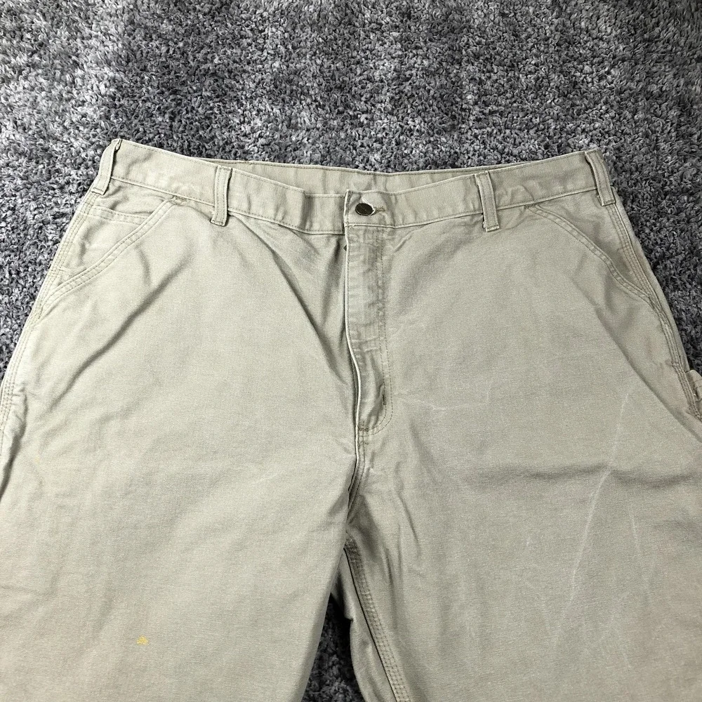 Carhartt Pants Mens 42x34 Beige Canvas Dungaree Fit Carpenter Workwear B11 DES‎